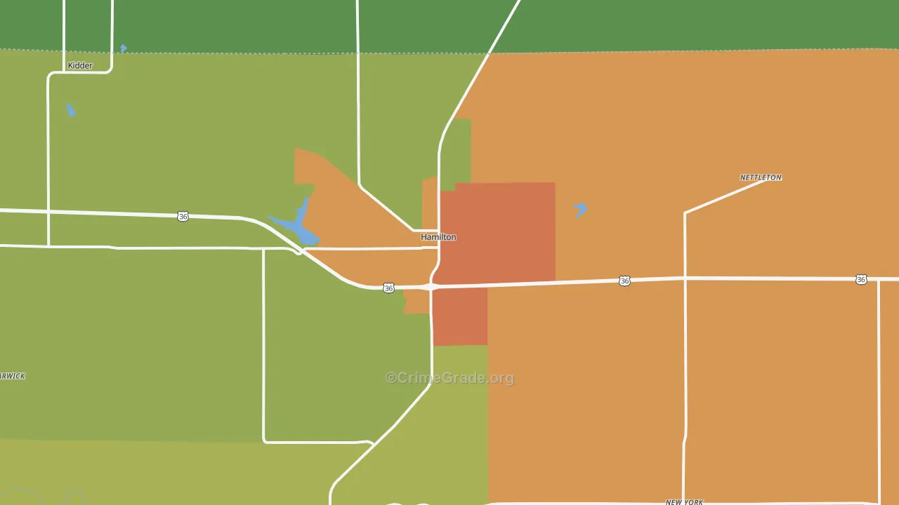 Hamilton, MO Map of Drug-Related Crime Rates