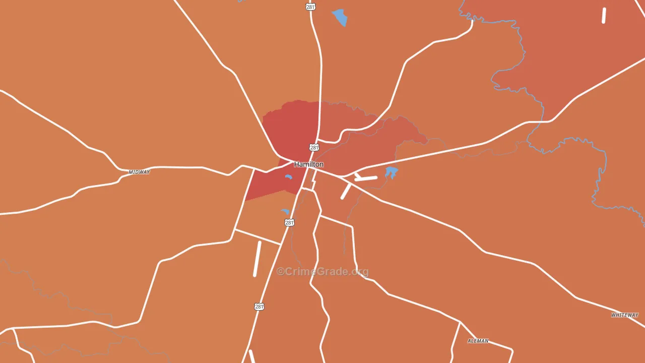 Hamilton, TX Map of Drug-Related Crime Rates