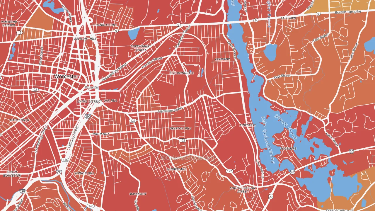 Hamilton, Worcester, MA Map of Drug-Related Crime Rates