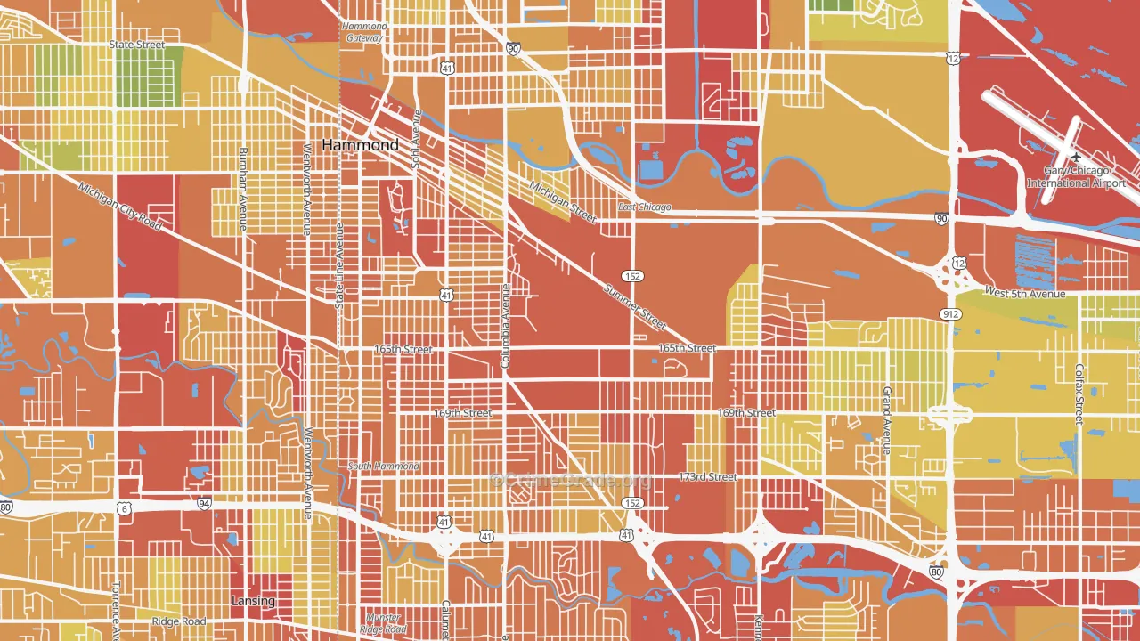 Hammond, IN Map of Drug-Related Crime Rates