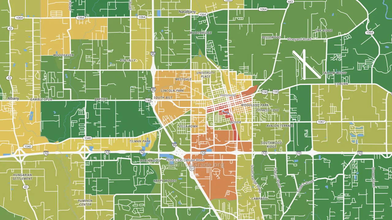 Hammond, LA Map of Drug-Related Crime Rates