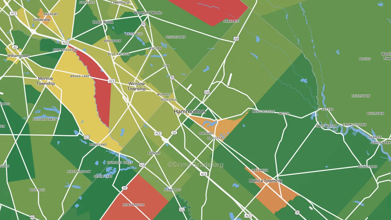 Hammonton, NJ Map of Drug-Related Crime Rates