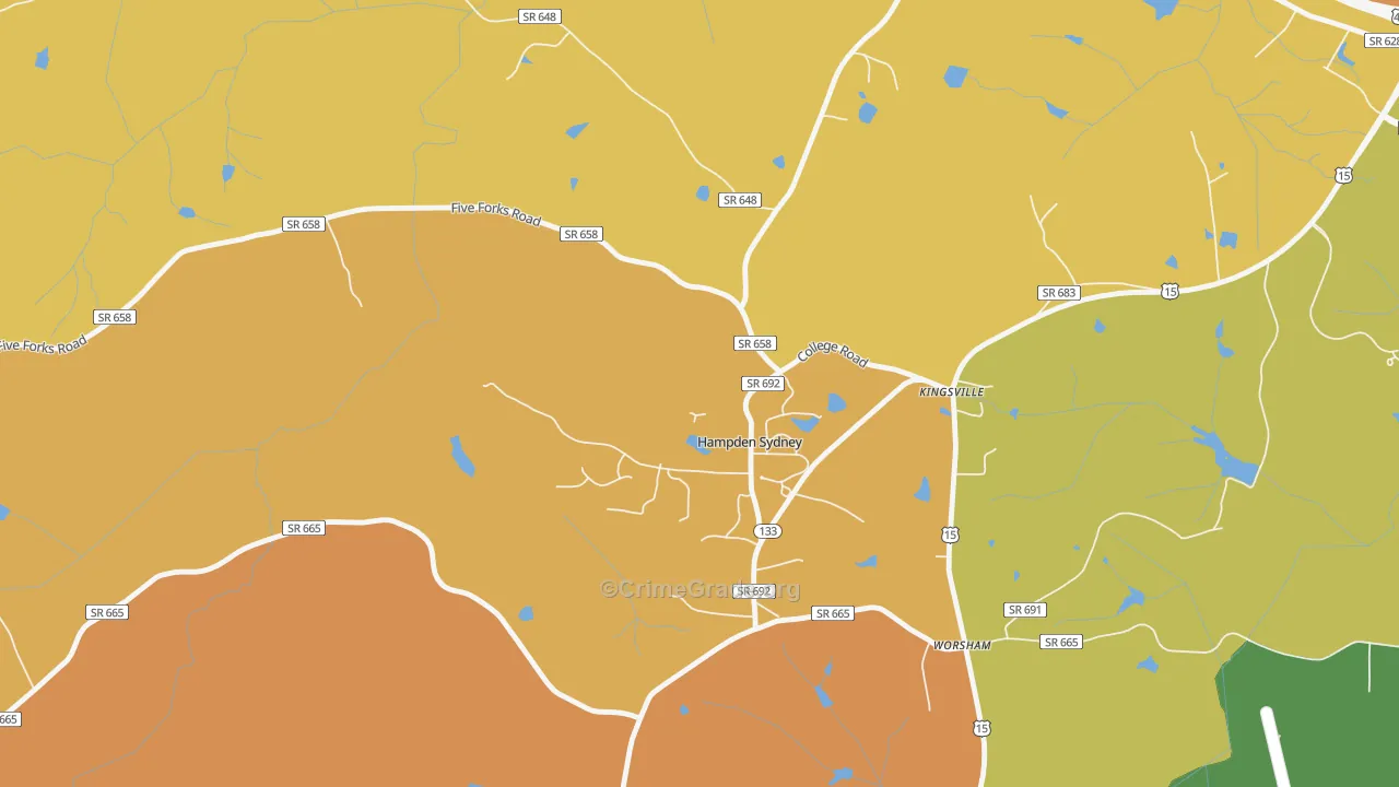 Hampden-Sydney, VA Map of Drug-Related Crime Rates