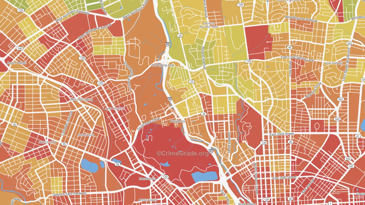 Hampden-Woodberry-Remington, Baltimore, MD Map of Drug-Related Crime Rates