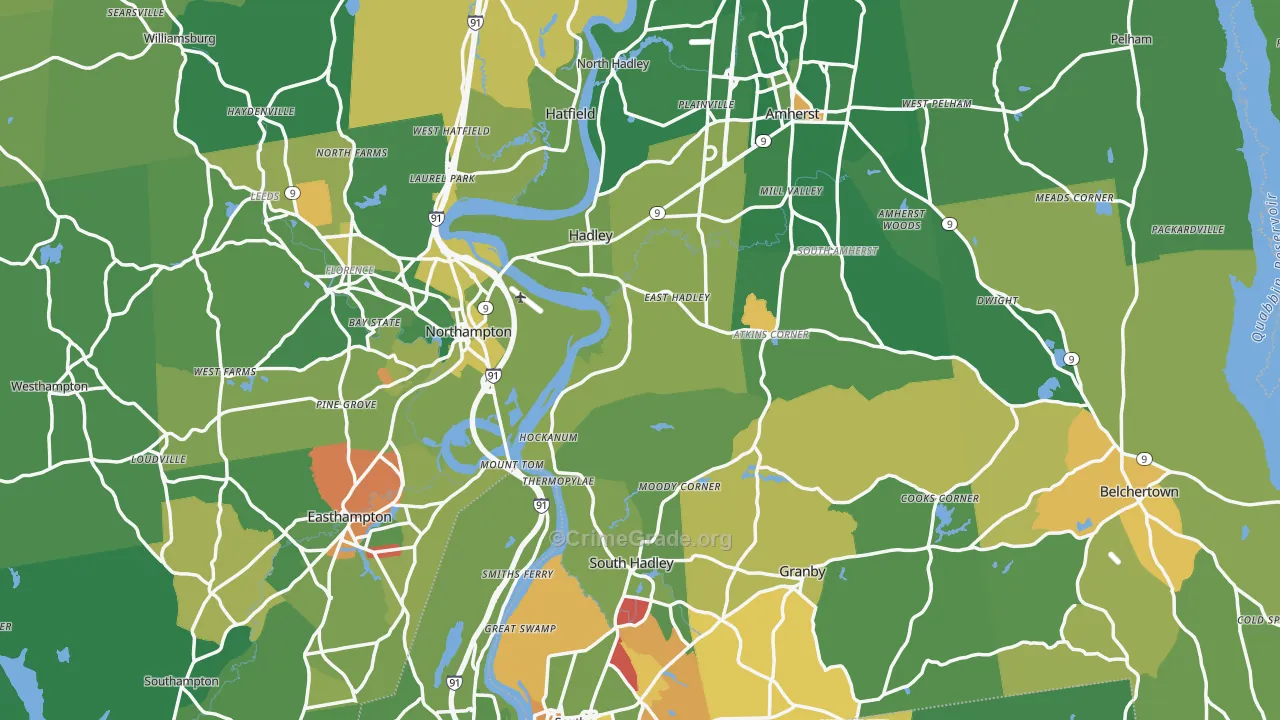Hampshire County, MA Map of Drug-Related Crime Rates