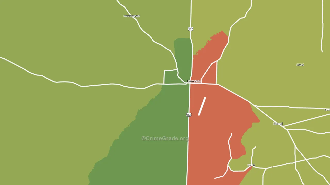 Hampton, AR Map of Drug-Related Crime Rates