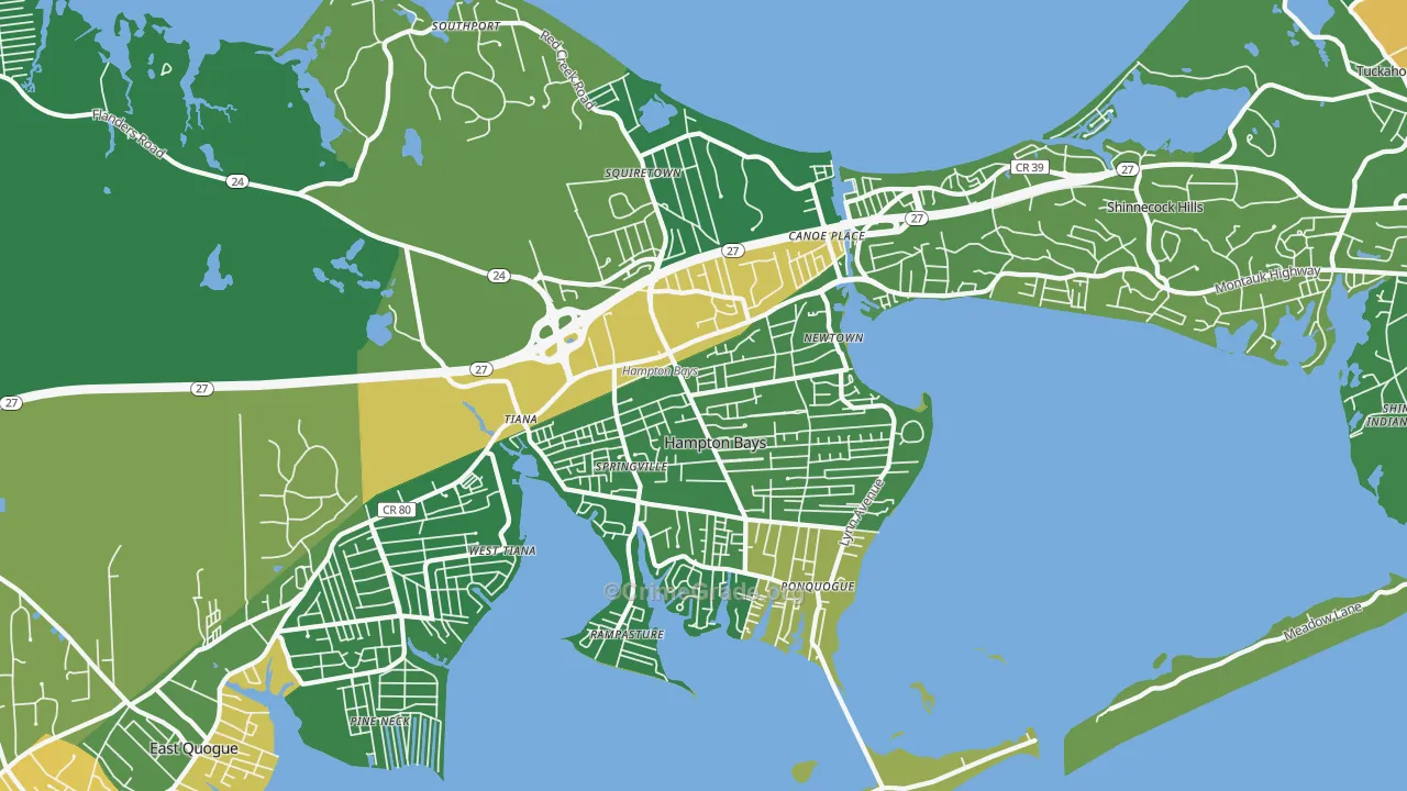 Hampton Bays, NY Map of Drug-Related Crime Rates