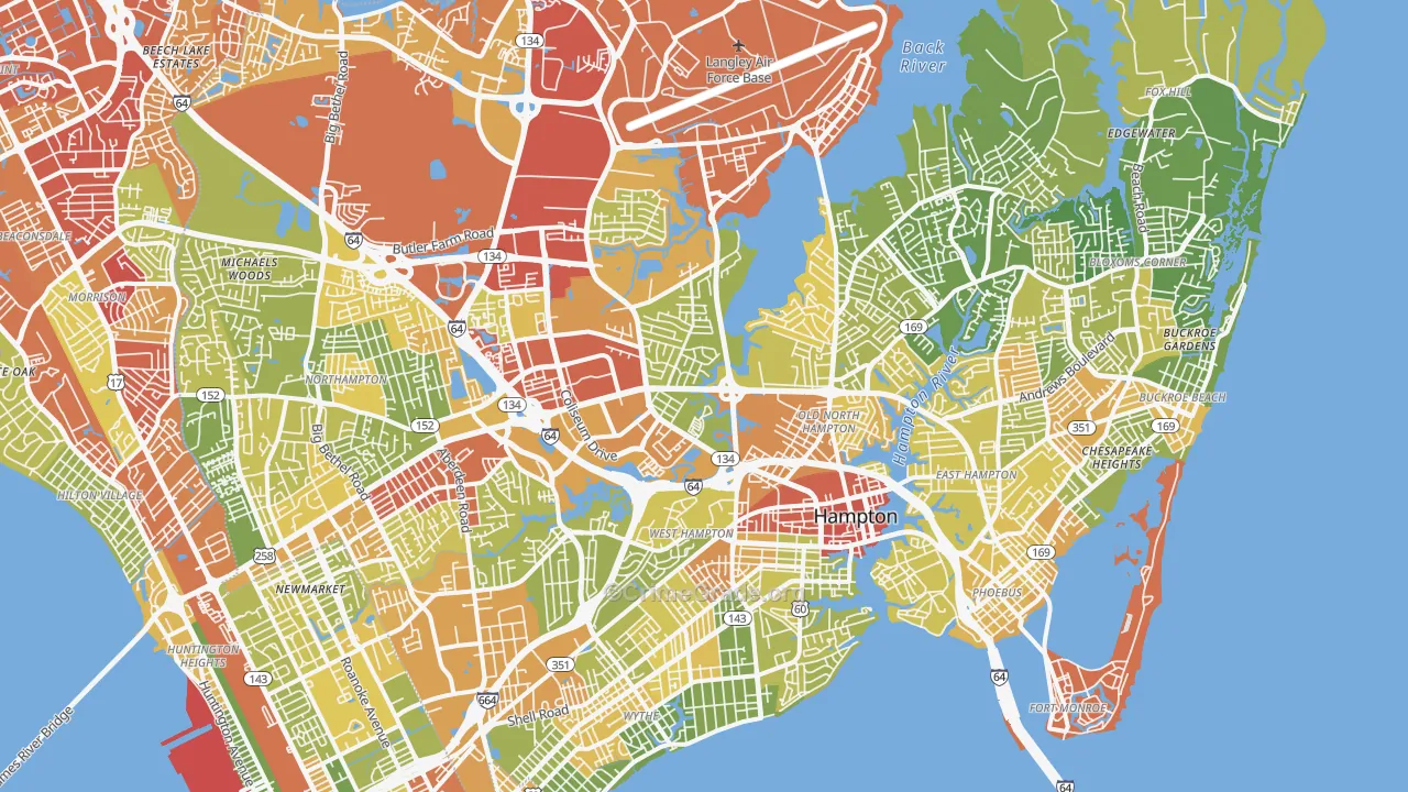 Hampton City, VA Map of Drug-Related Crime Rates