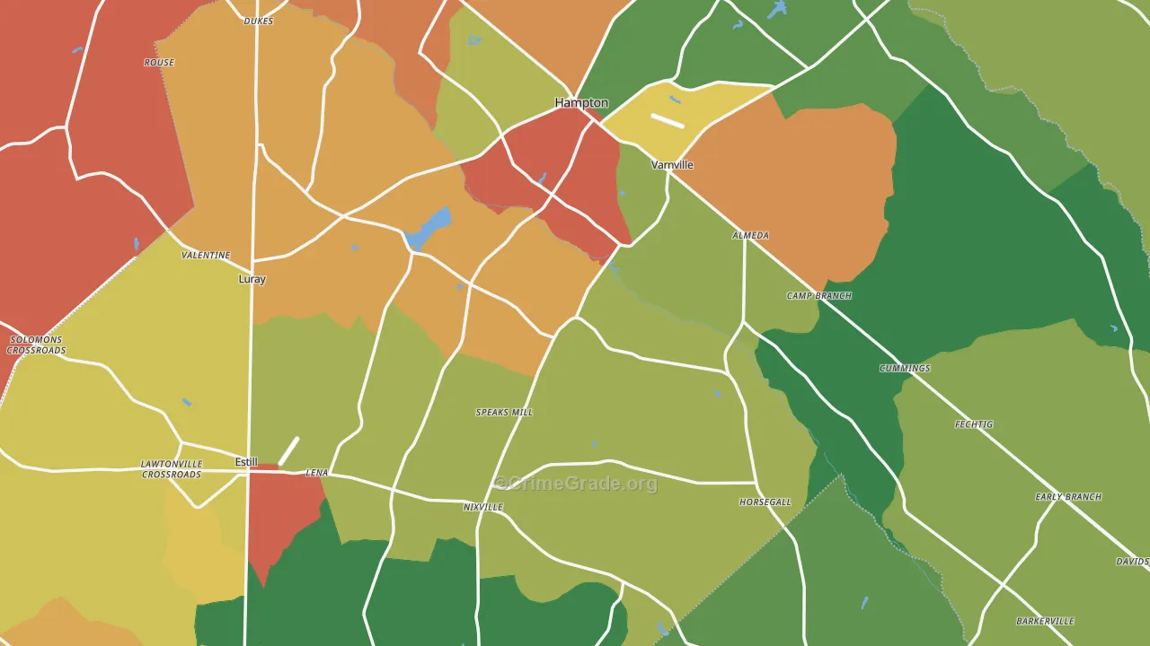 Hampton County, SC Map of Drug-Related Crime Rates