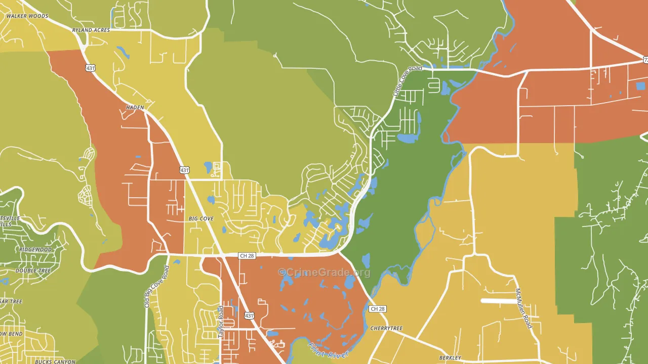 Hampton Cove, Owens Cross Roads, AL Map of Drug-Related Crime Rates