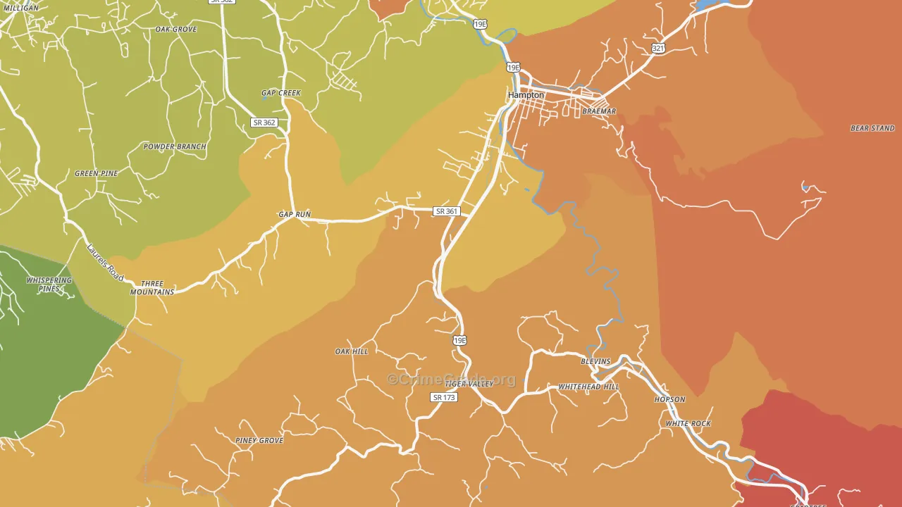 Hampton, TN Map of Drug-Related Crime Rates
