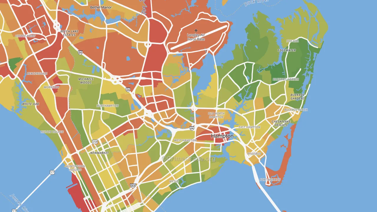 Hampton, VA Map of Drug-Related Crime Rates