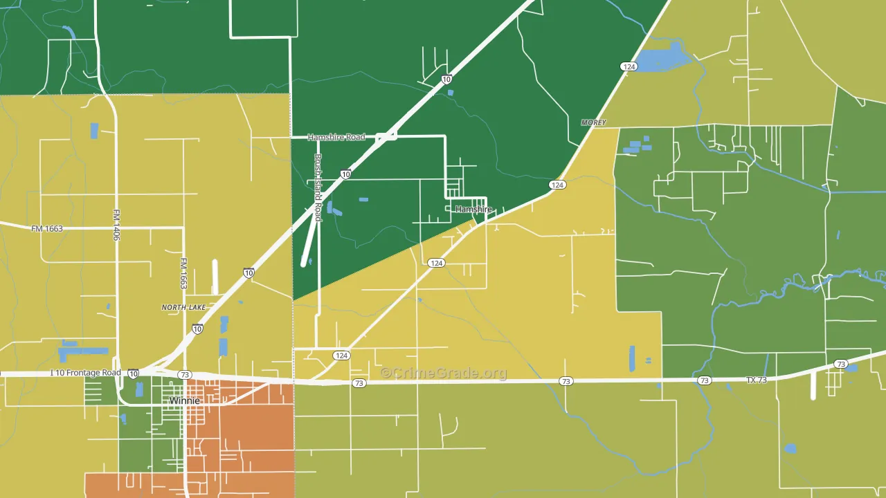 Hamshire, TX Map of Drug-Related Crime Rates