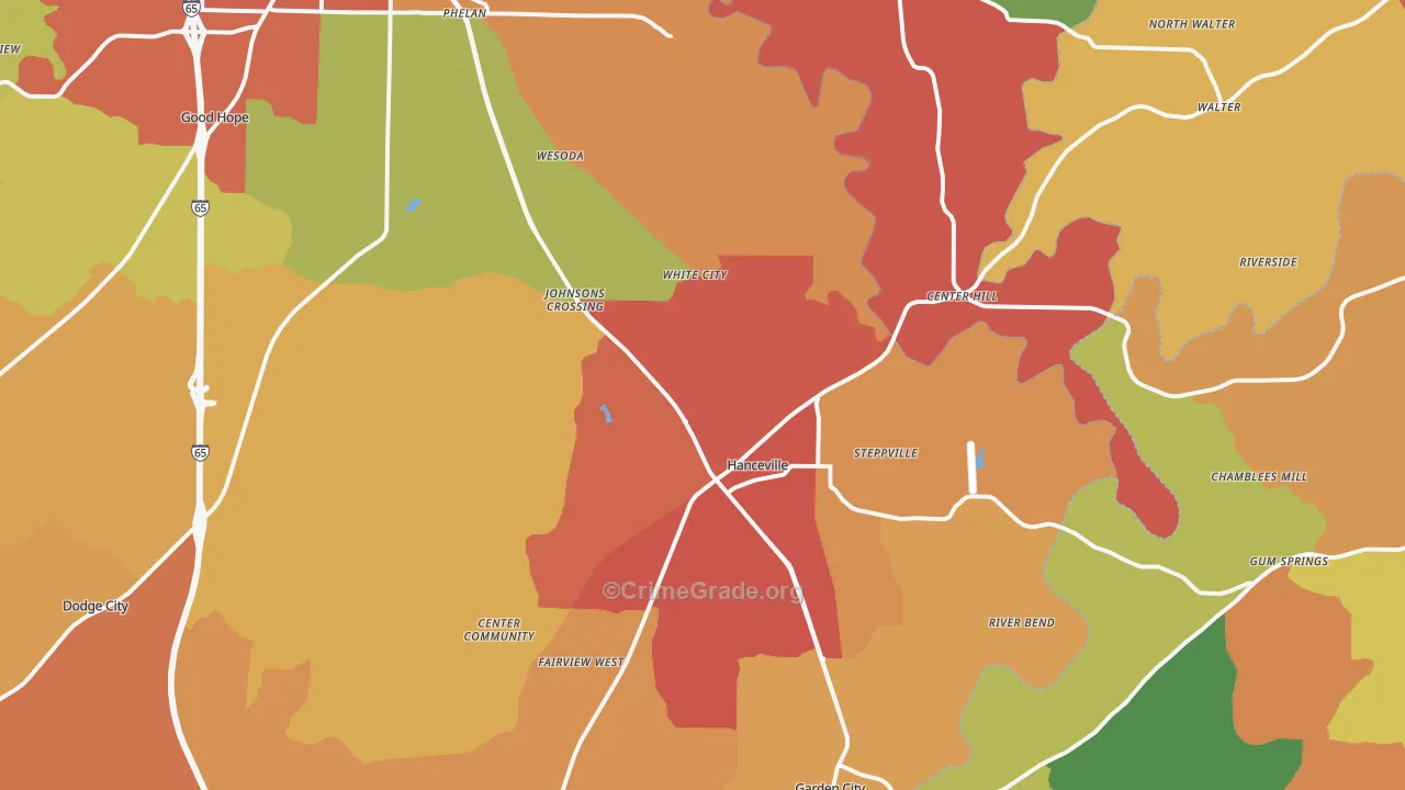 Hanceville, AL Map of Drug-Related Crime Rates