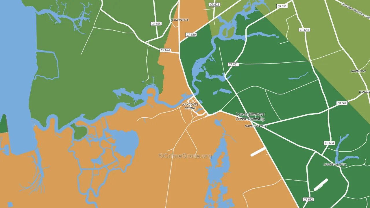 Hancocks Bridge, NJ Map of Drug-Related Crime Rates