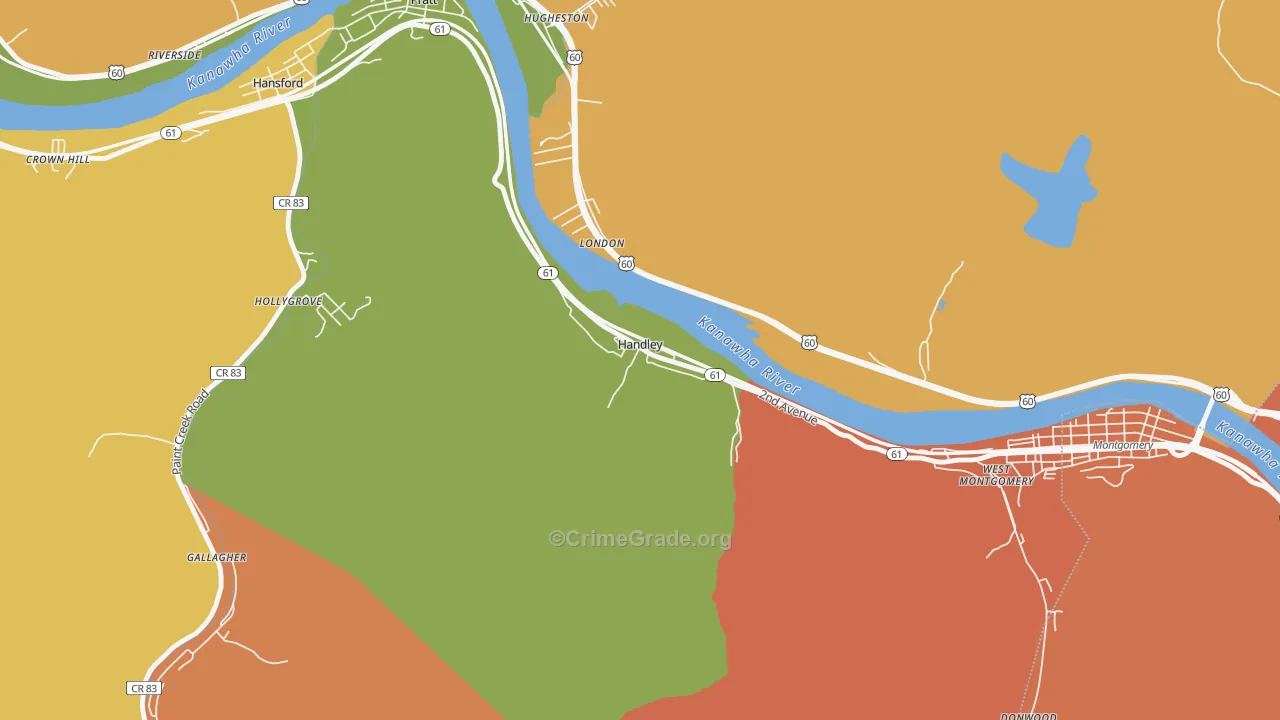 Handley, WV Map of Drug-Related Crime Rates