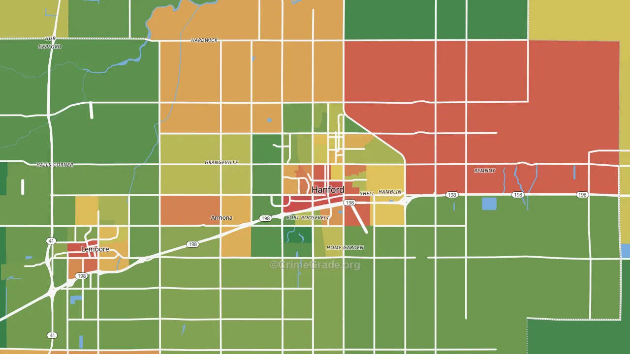 Hanford, CA Map of Drug-Related Crime Rates