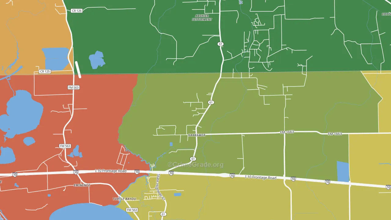 Hankamer, TX Map of Drug-Related Crime Rates