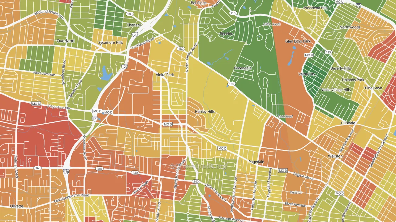 Hanley Hills, MO Map of Drug-Related Crime Rates