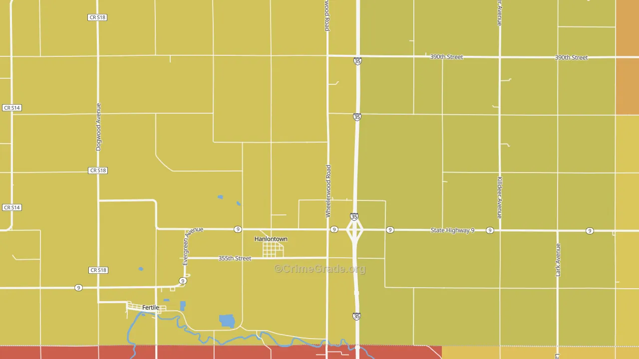 Hanlontown, IA Map of Drug-Related Crime Rates