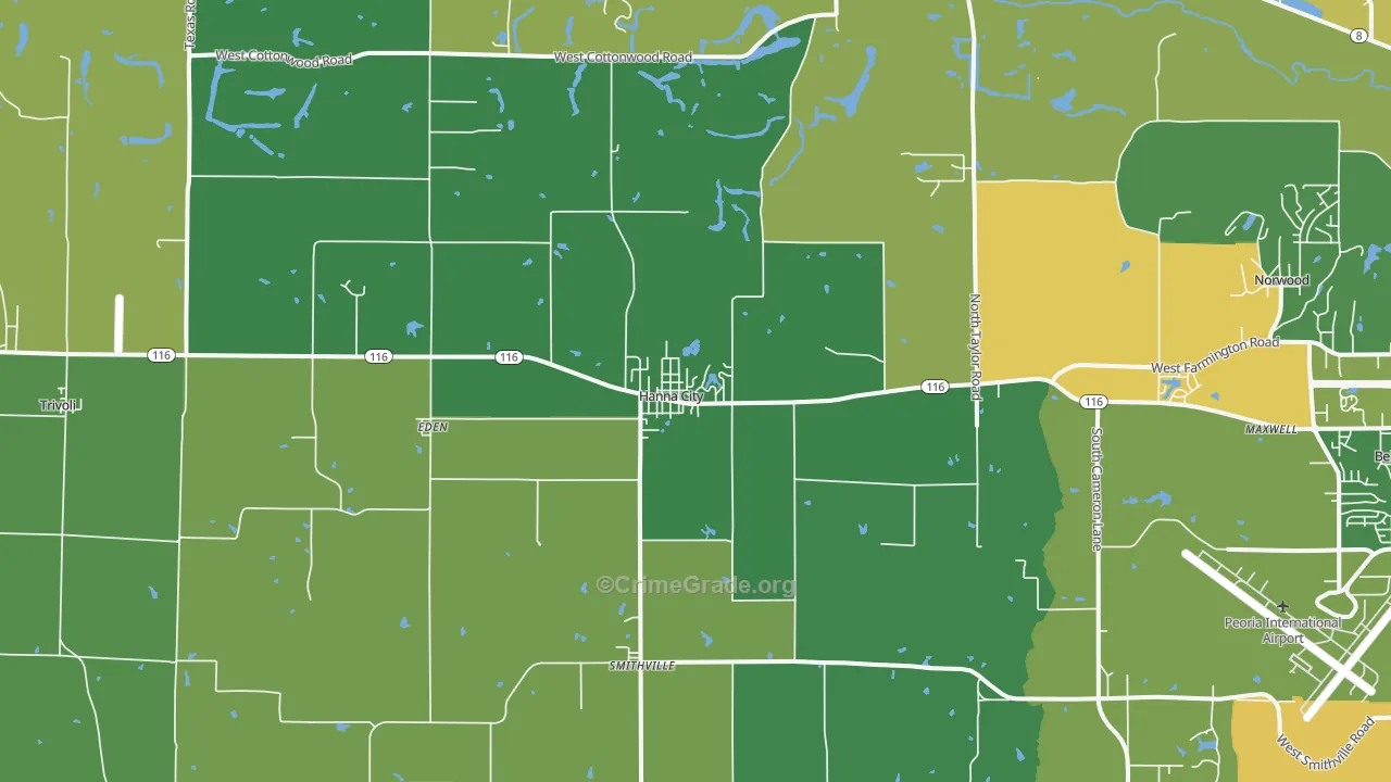 Hanna City, IL Map of Drug-Related Crime Rates