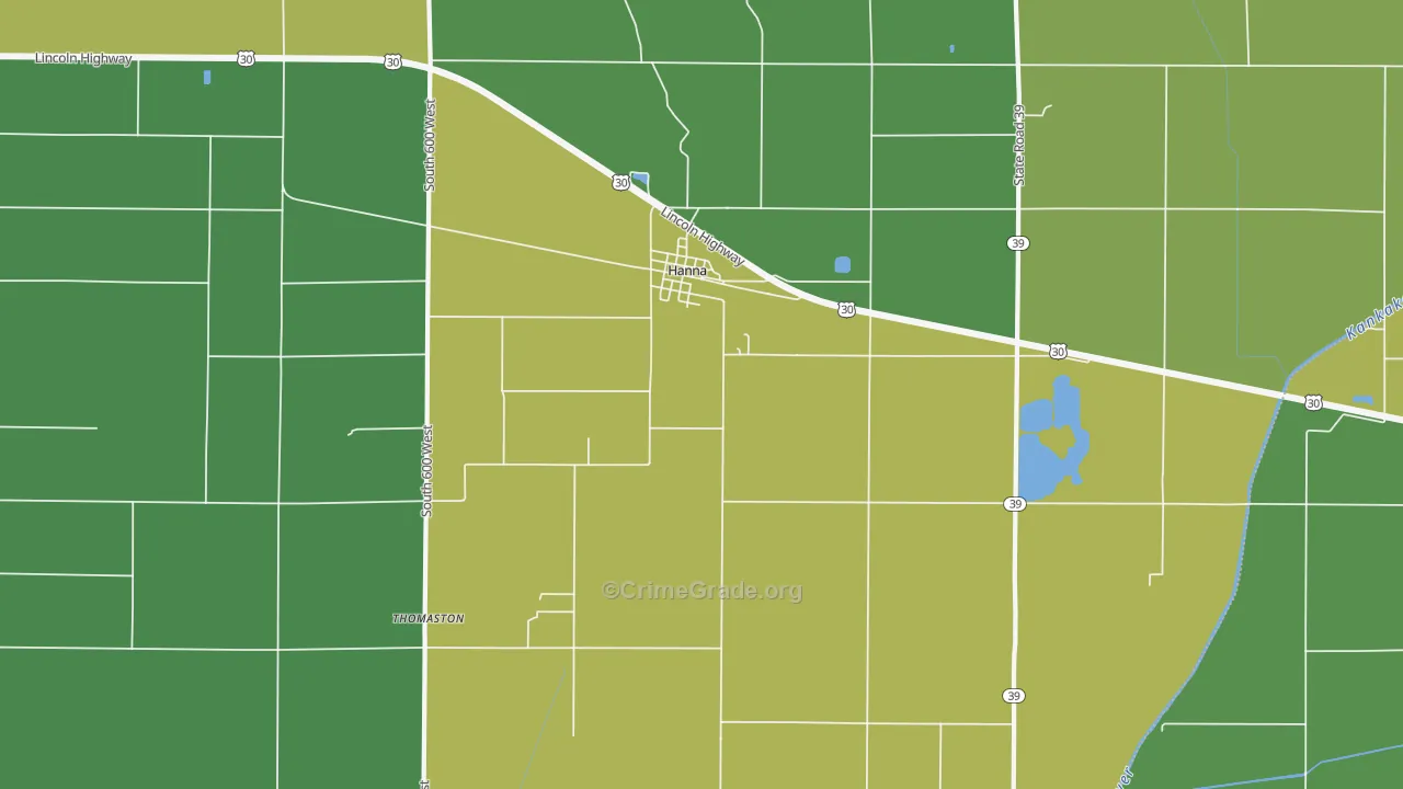 Hanna, IN Map of Drug-Related Crime Rates