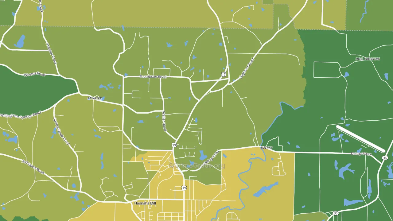 Hannahs Mill, GA Map of Drug-Related Crime Rates