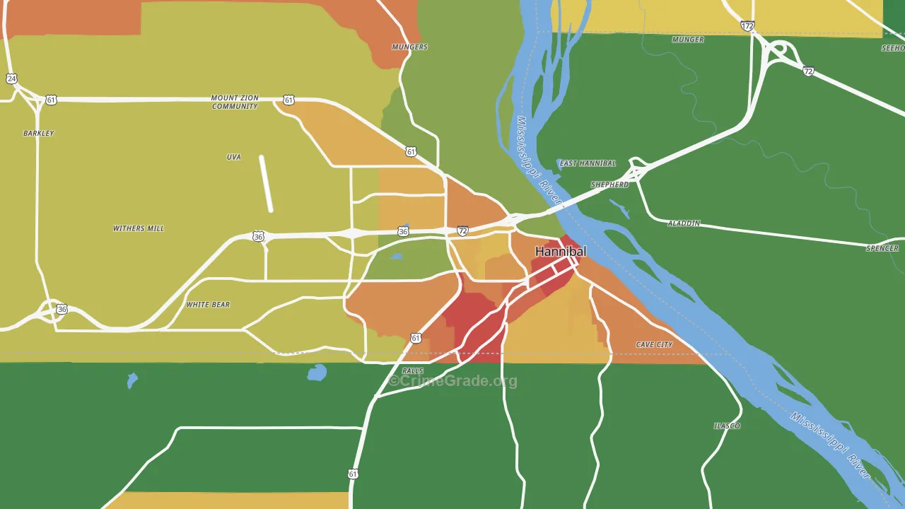 Hannibal, MO Map of Drug-Related Crime Rates