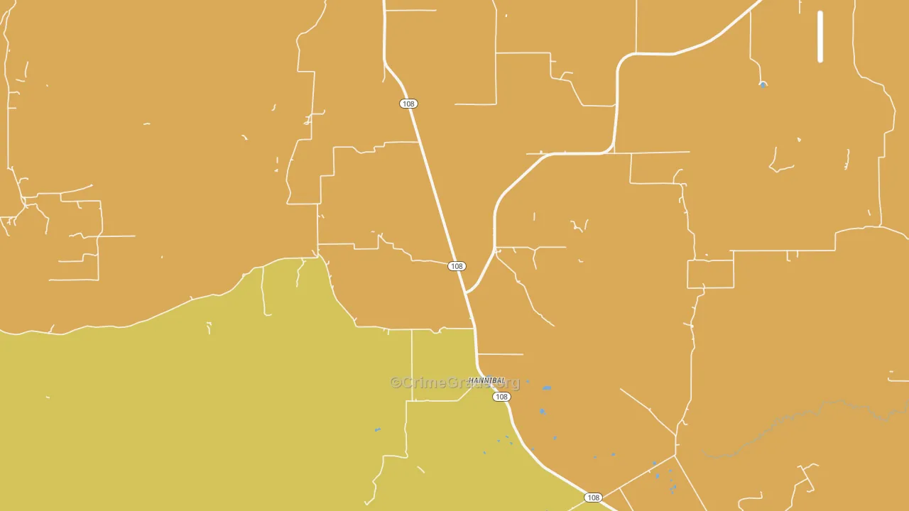 Hannibal, TX Map of Drug-Related Crime Rates