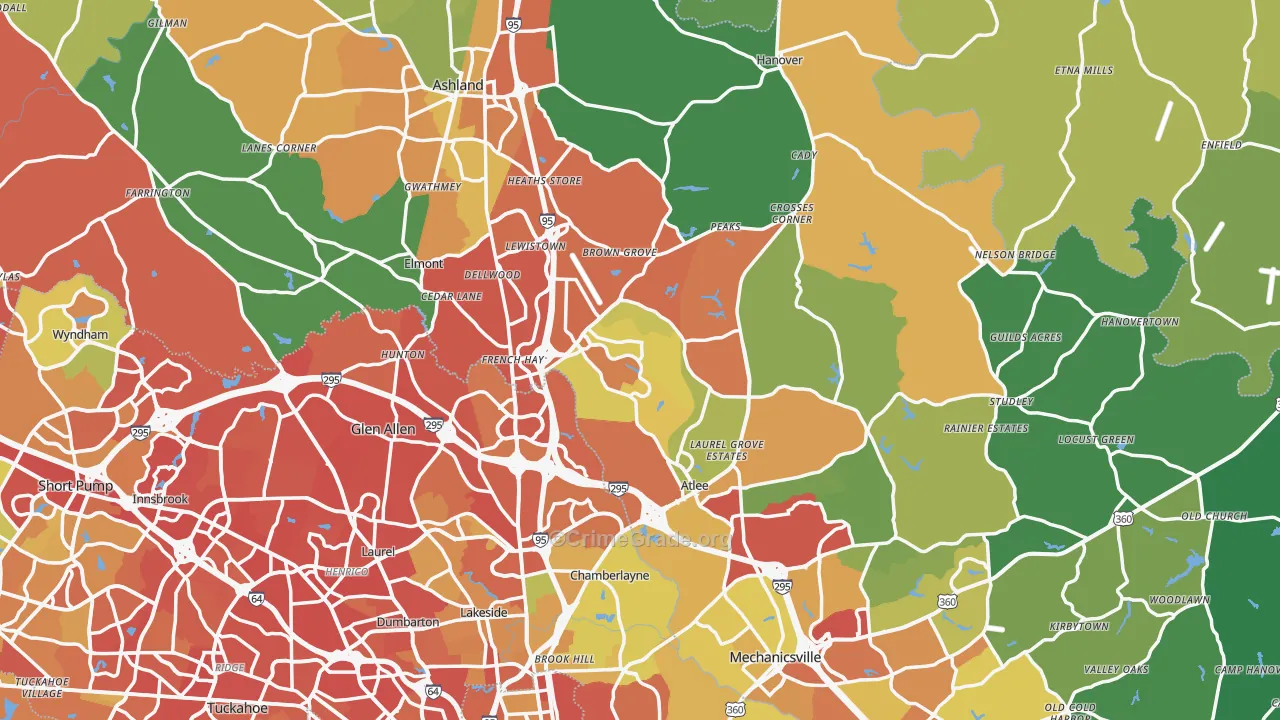 Hanover County, VA Map of Drug-Related Crime Rates