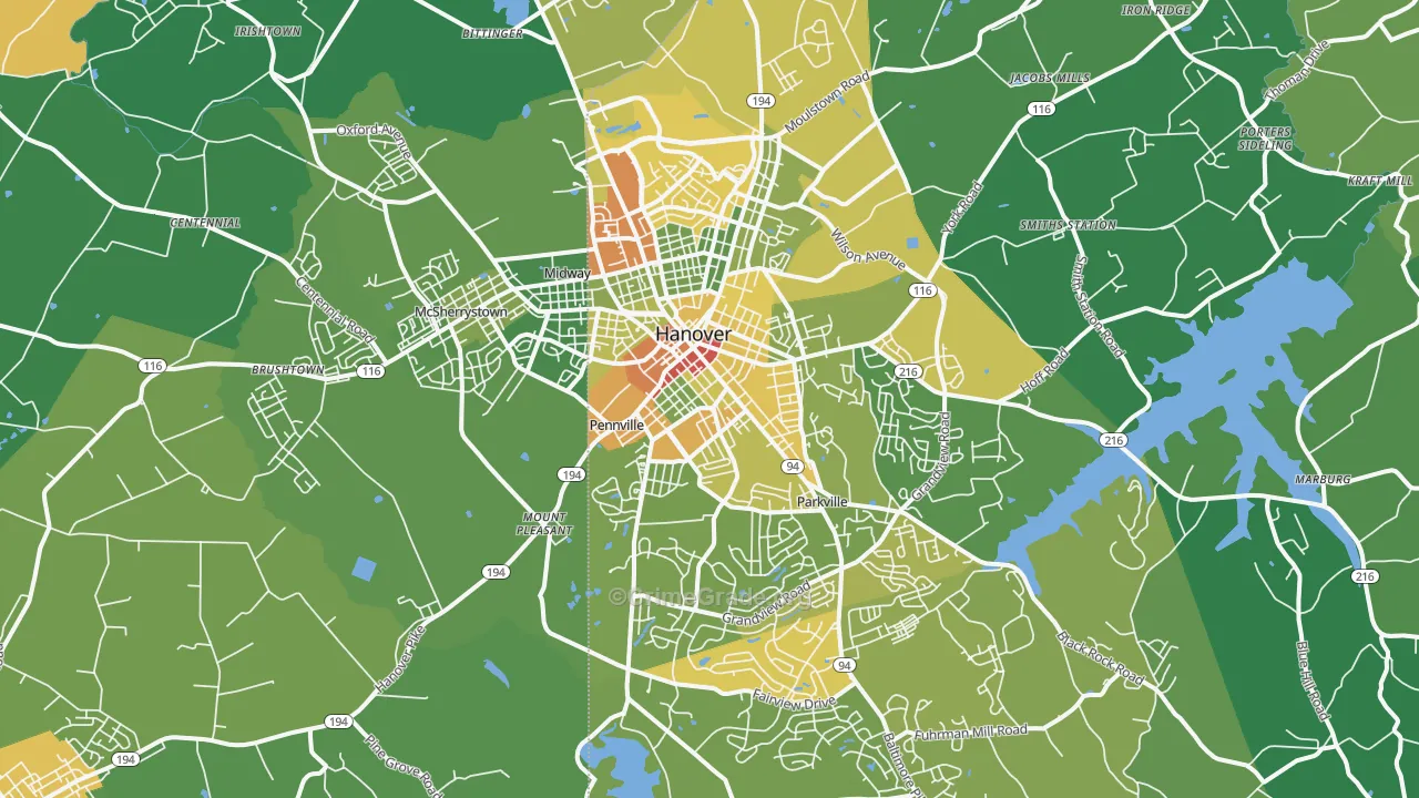 Hanover, PA Map of Drug-Related Crime Rates