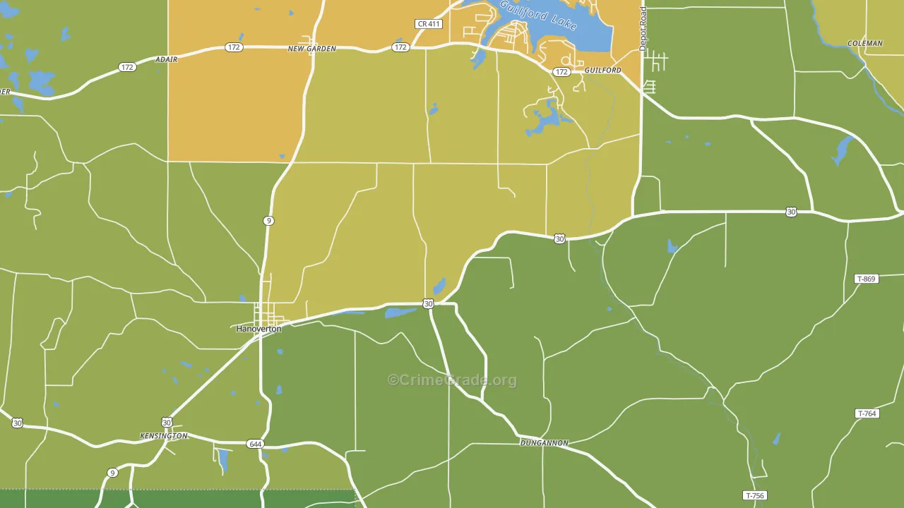 Hanoverton, OH Map of Drug-Related Crime Rates