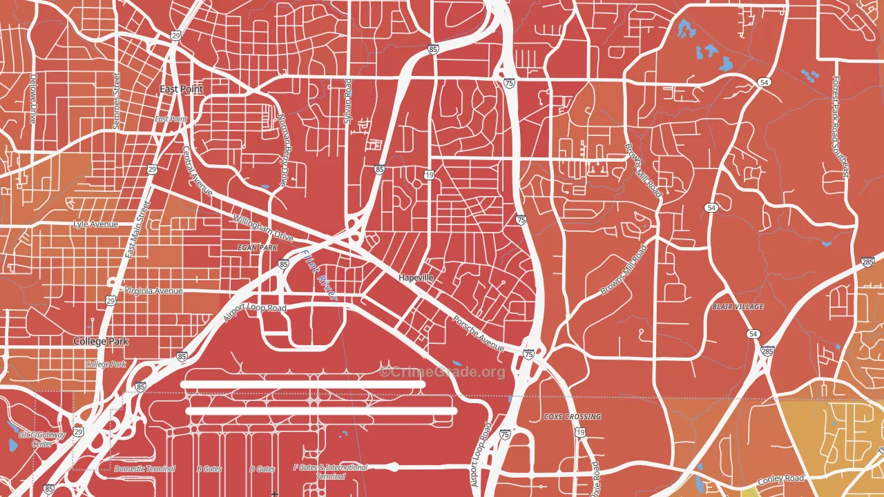 Hapeville, GA Map of Drug-Related Crime Rates