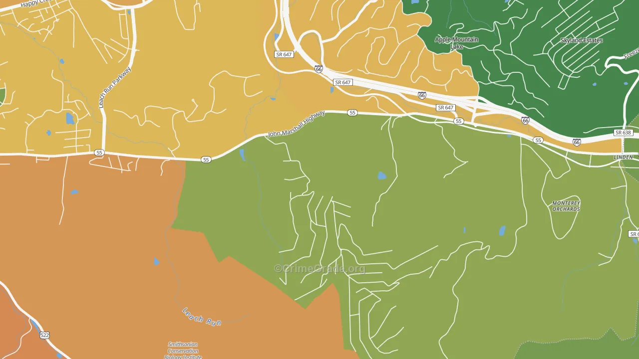 Happy Creek, VA Map of Drug-Related Crime Rates