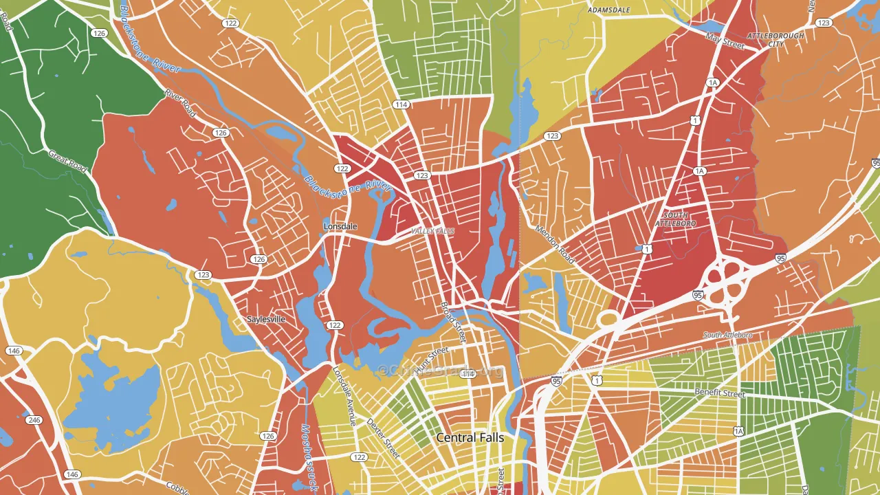 Happy Hollow, Valley Falls, RI Map of Drug-Related Crime Rates
