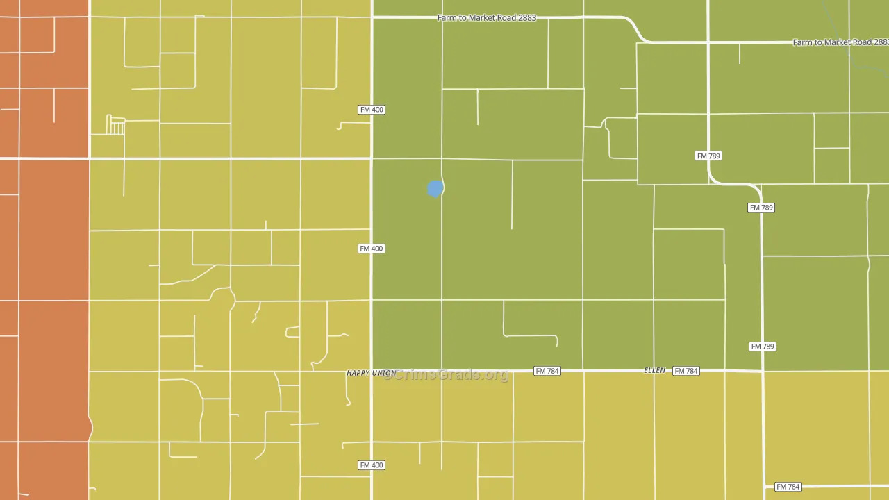 Happy Union, TX Map of Drug-Related Crime Rates
