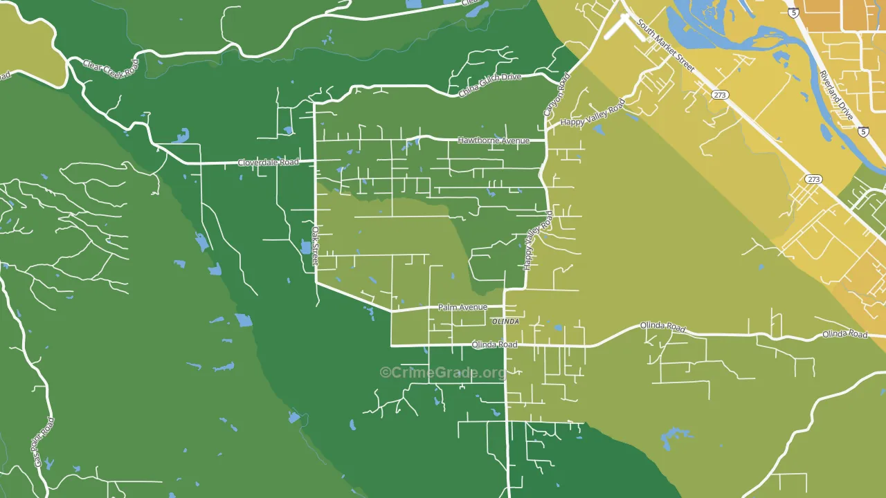 Happy Valley, Anderson, CA Map of Drug-Related Crime Rates