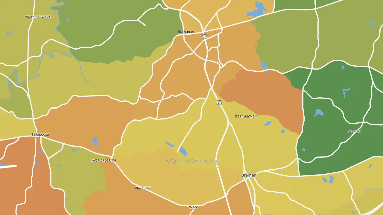 Haralson County, GA Map of Drug-Related Crime Rates