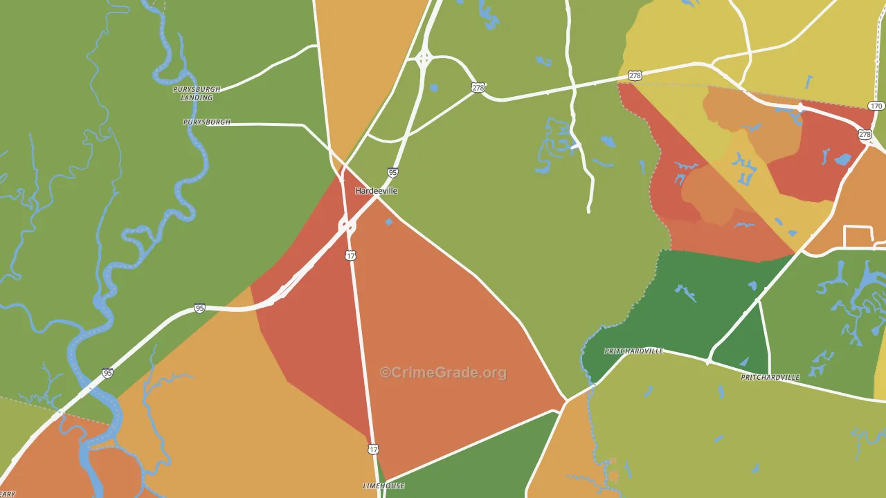 Hardeeville, SC Map of Drug-Related Crime Rates