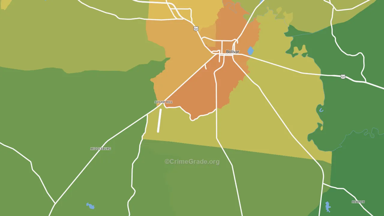 Hardeman County, TN Map of Drug-Related Crime Rates