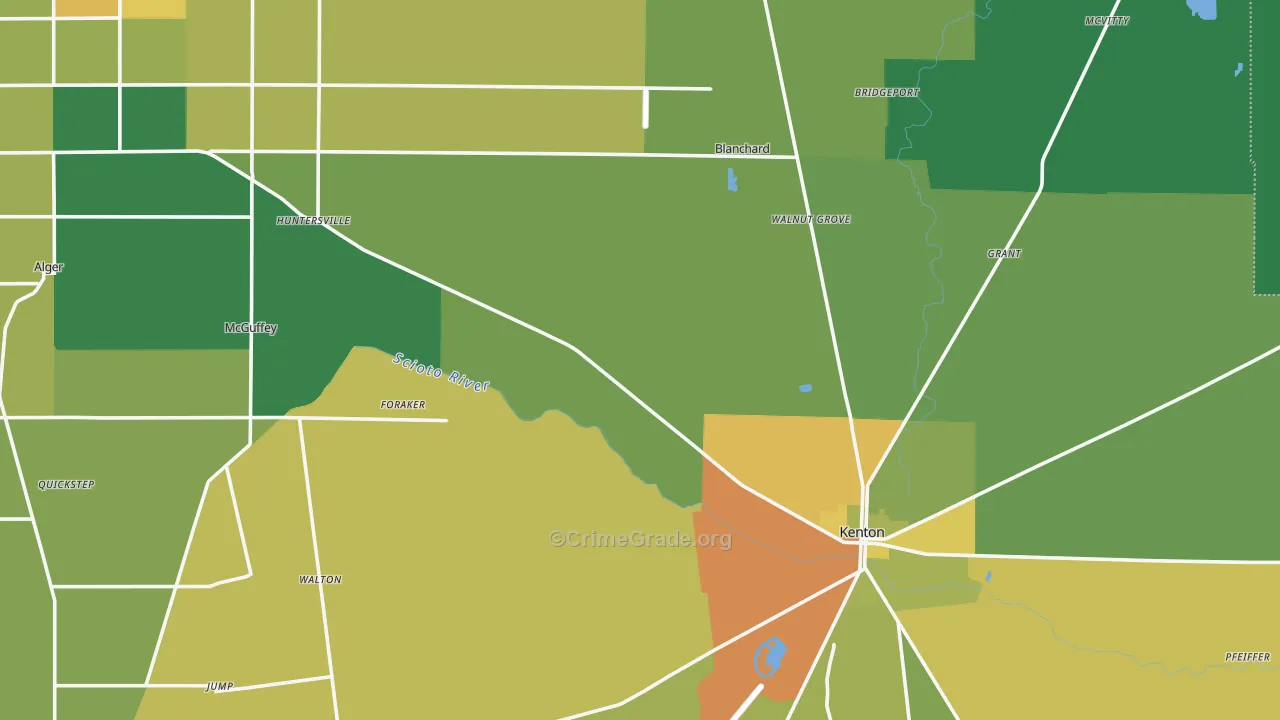 Hardin County, OH Map of Drug-Related Crime Rates