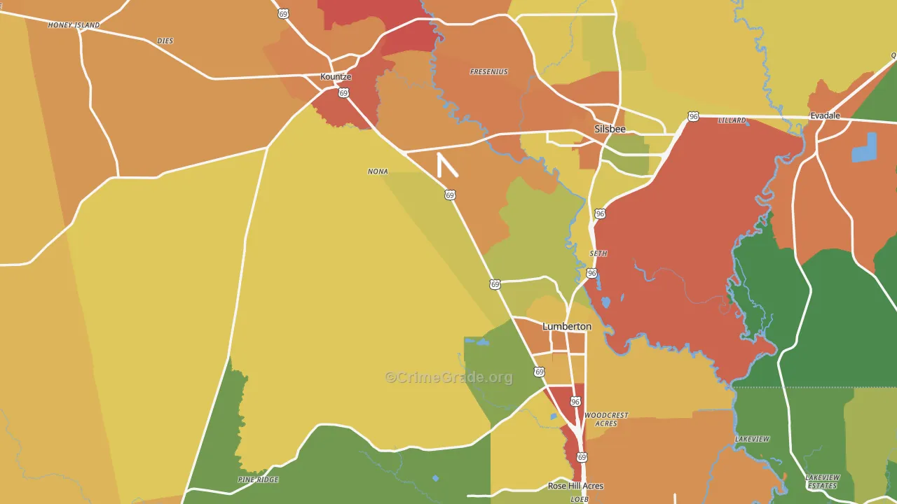 Hardin County, TX Map of Drug-Related Crime Rates