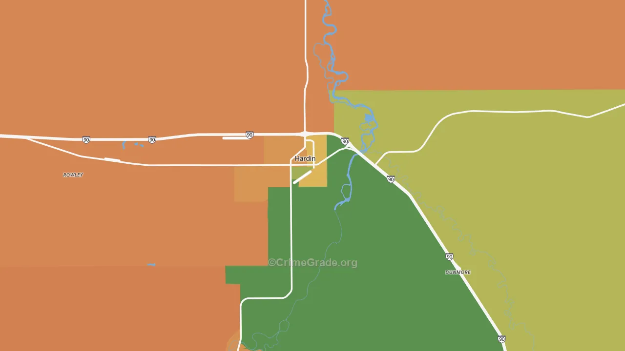 Hardin, MT Map of Drug-Related Crime Rates