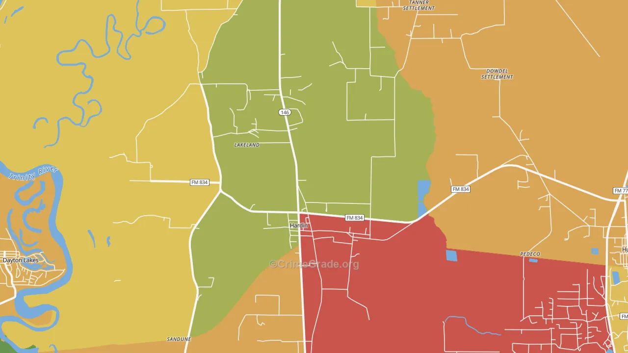 Hardin, TX Map of Drug-Related Crime Rates