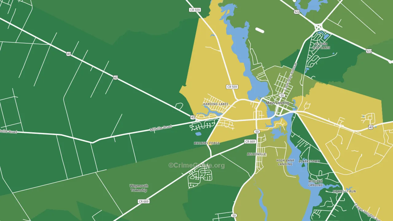 Harding Lakes, NJ Map of Drug-Related Crime Rates