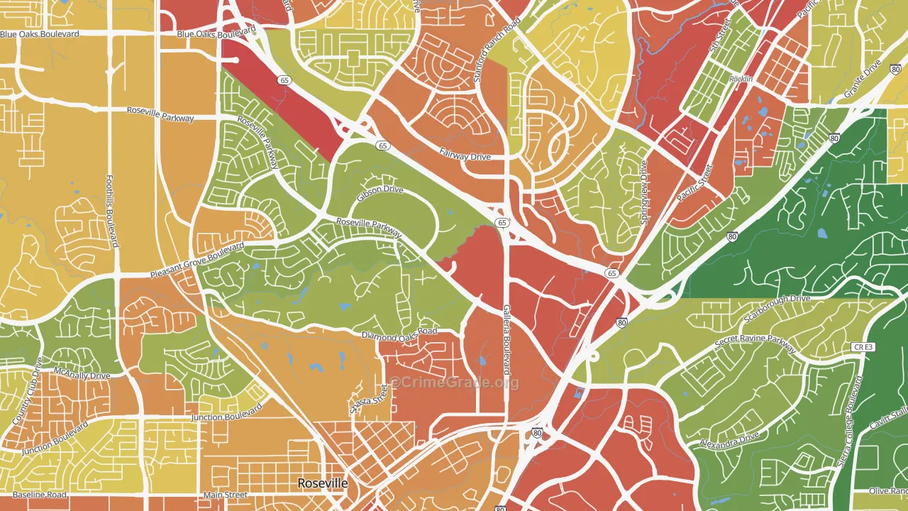 Harding, Roseville, CA Map of Drug-Related Crime Rates