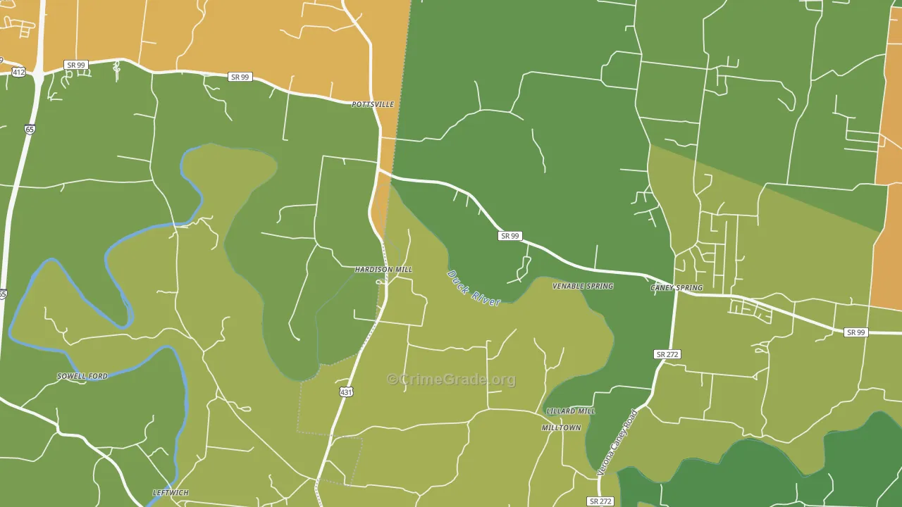 Hardison Mill, TN Map of Drug-Related Crime Rates