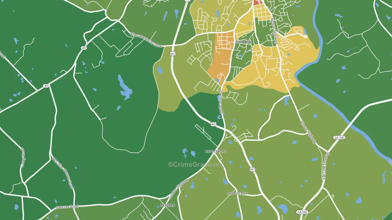 Hardwick, GA Map of Drug-Related Crime Rates