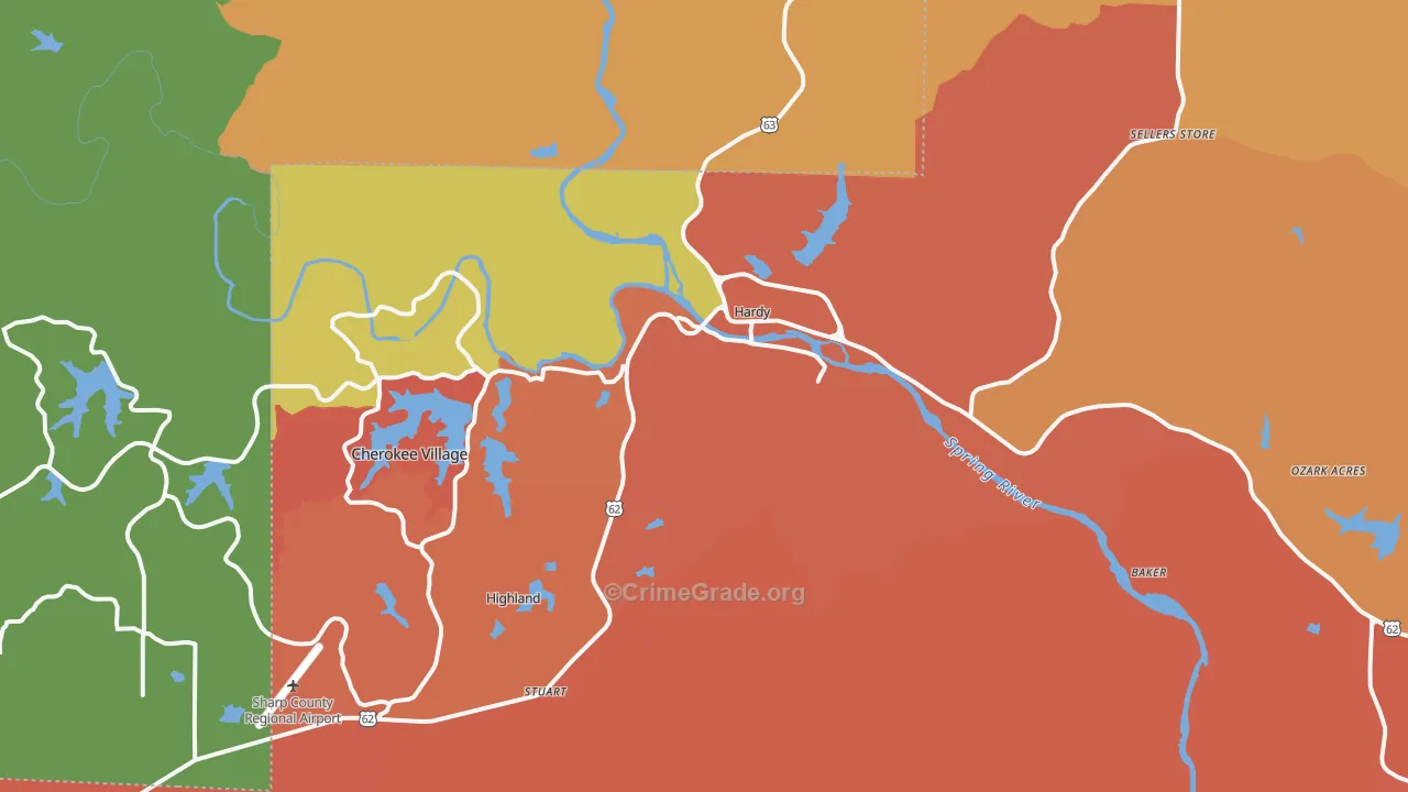 Hardy, AR Map of Drug-Related Crime Rates