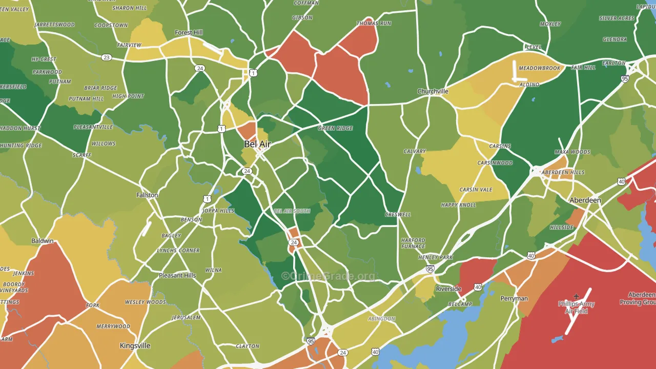 Harford County, MD Map of Drug-Related Crime Rates
